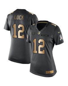 Colts #12 Andrew Luck Black Women's Stitched NFL Limited Gold Salute to Service Jersey