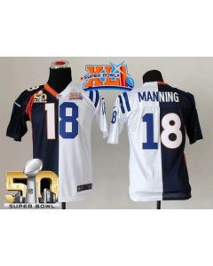 Colts #18 Peyton Manning Blue/White Super Bowl XLI & Super Bowl 50 Youth Stitched NFL Elite Split Broncos Jersey