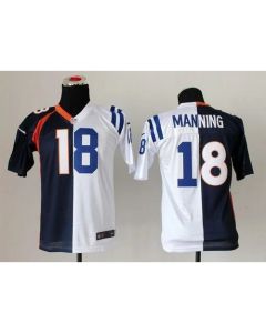 Colts #18 Peyton Manning Blue/White Youth Stitched NFL Elite Split Broncos Jersey