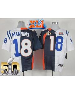 Colts #18 Peyton Manning Navy Blue/White Super Bowl XLI & Super Bowl 50 Men's Stitched NFL Elite Split Broncos Jersey