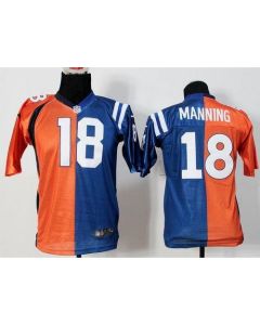 Colts #18 Peyton Manning Orange/Blue Youth Stitched NFL Elite Split Broncos Jersey