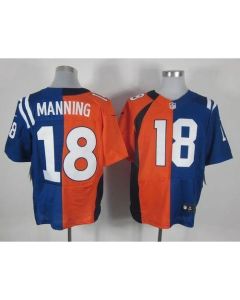 Colts #18 Peyton Manning Orange/Royal Blue Men's Stitched NFL Elite Split Broncos Jersey