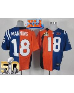 Colts #18 Peyton Manning Orange/Royal Blue Super Bowl XLI & Super Bowl 50 Men's Stitched NFL Elite Split Broncos Jersey