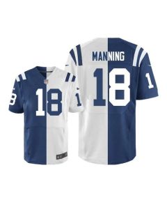Colts #18 Peyton Manning Royal Blue/White Men's Stitched NFL Elite Split Jersey