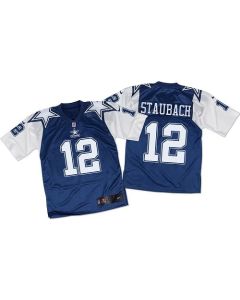 Cowboys #12 Roger Staubach Navy Blue/White Throwback Men's Stitched NFL Elite Jersey