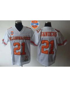 Cowboys #21 Barry Sanders White Throwback 2014 Cotton Bowl Patch Stitched NCAA Jersey