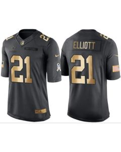 Cowboys #21 Ezekiel Elliott Black Men's Stitched NFL Limited Gold Salute To Service Jersey