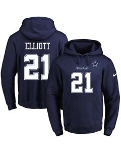 Cowboys #21 Ezekiel Elliott Navy Blue Name & Number Pullover NFL Hoodie