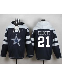 Cowboys #21 Ezekiel Elliott Navy Blue Player Pullover Hoodie