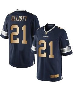 Cowboys #21 Ezekiel Elliott Navy Blue Team Color Men's Stitched NFL Limited Gold Jersey