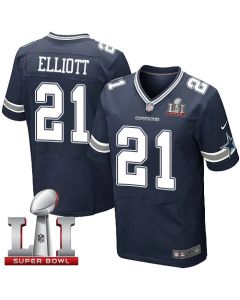 Cowboys #21 Ezekiel Elliott Navy Blue Team Color Men's Stitched NFL Super Bowl LI 51 Elite Jersey