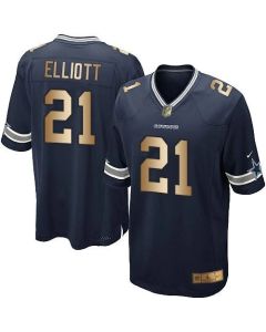 Cowboys #21 Ezekiel Elliott Navy Blue Team Color Youth Stitched NFL Elite Gold Jersey