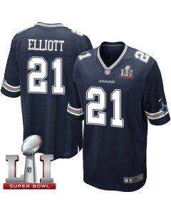 Cowboys #21 Ezekiel Elliott Navy Blue Team Color Youth Stitched NFL Super Bowl LI 51 Elite Jersey