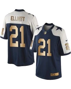 Cowboys #21 Ezekiel Elliott Navy Blue Thanksgiving Men's Stitched NFL Limited Gold Jersey