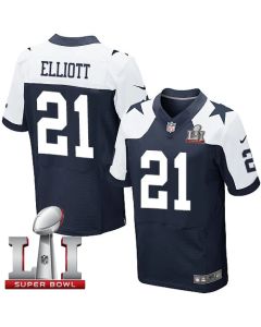 Cowboys #21 Ezekiel Elliott Navy Blue Thanksgiving Men's Stitched NFL Super Bowl LI 51 Throwback Elite Jersey