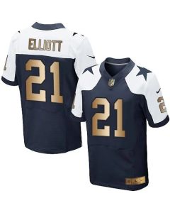 Cowboys #21 Ezekiel Elliott Navy Blue Thanksgiving Throwback Men's Stitched NFL Elite Gold Jersey