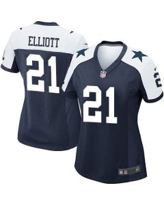 Cowboys #21 Ezekiel Elliott Navy Blue Thanksgiving Women's Stitched NFL Throwback Jersey