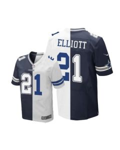 Cowboys #21 Ezekiel Elliott Navy Blue/White Men's Stitched NFL Elite Split Jersey