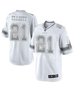 Cowboys #21 Ezekiel Elliott White Men's Stitched NFL Limited Platinum Jersey