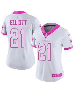 Cowboys #21 Ezekiel Elliott White/Pink Women's Stitched NFL Limited Rush Fashion Jersey