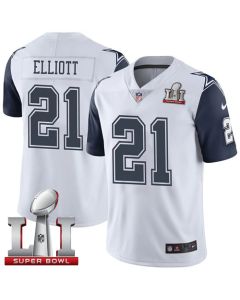 Cowboys #21 Ezekiel Elliott White Youth Stitched NFL Super Bowl LI 51 Limited Rush Jersey