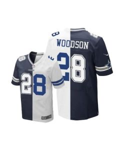Cowboys #28 Darren Woodson Navy Blue/White Men's Stitched NFL Elite Split Jersey