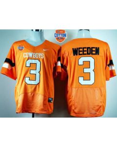 Cowboys #3 Brandon Weeden Orange Pro Combat 2014 Cotton Bowl Patch Stitched NCAA Jersey