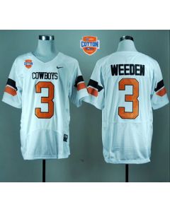 Cowboys #3 Brandon Weeden White Pro Combat 2014 Cotton Bowl Patch Stitched NCAA Jersey