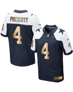 Cowboys #4 Dak Prescott Navy Blue Thanksgiving Throwback Men's Stitched NFL Elite Gold Jersey