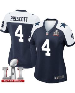 Cowboys #4 Dak Prescott Navy Blue Thanksgiving Throwback Women's Stitched NFL Super Bowl LI 51 Elite Jersey