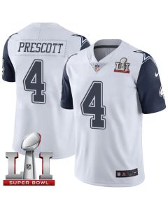 Cowboys #4 Dak Prescott White Youth Stitched NFL Super Bowl LI 51 Limited Rush Jersey