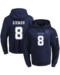 Cowboys #8 Troy Aikman Navy Blue Name & Number Pullover NFL Hoodie