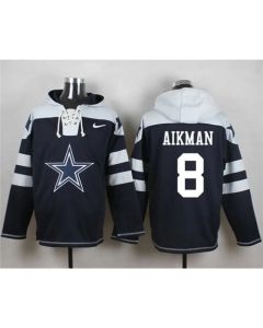 Cowboys #8 Troy Aikman Navy Blue Player Pullover NFL Hoodie