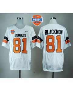 Cowboys #81 Justin Blackmon White Pro Combat 2014 Cotton Bowl Patch Stitched NCAA Jersey