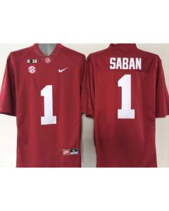 Crimson Tide #1 Nick Saban Red 2016 College Football Playoff National Championship Patch Stitched NCAA Jersey