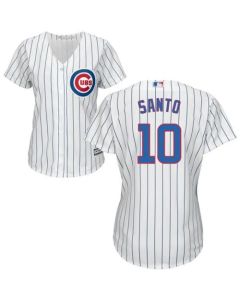 Cubs #10 Ron Santo White(Blue Strip) Home Women's Stitched MLB Jersey