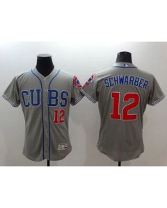 Cubs #12 Kyle Schwarber Grey Flexbase Authentic Collection Alternate Road Stitched MLB Jersey