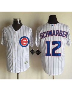 Cubs #12 Kyle Schwarber New White Strip Cool Base Stitched MLB Jersey