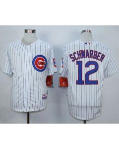Cubs #12 Kyle Schwarber White Strip Cool Base Stitched MLB Jersey