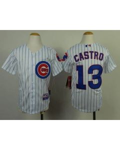 Cubs #13 Starlin Castro White(Blue Strip) Cool Base Stitched Youth MLB Jersey