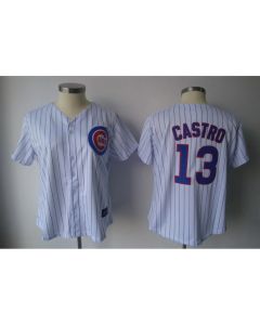 Cubs #13 Starlin Castro White Blue Strip Women's Fashion Stitched MLB Jersey