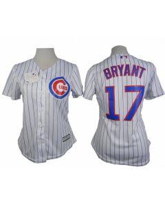 Cubs #17 Kris Bryant White(Blue Strip) Women's Fashion Stitched MLB Jersey