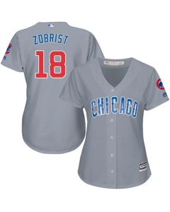 Cubs #18 Ben Zobrist Grey Road Women's Stitched MLB Jersey