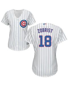 Cubs #18 Ben Zobrist White(Blue Strip) Home Women's Stitched MLB Jersey