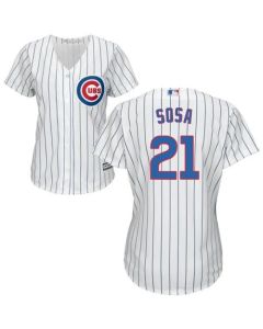 Cubs #21 Sammy Sosa White(Blue Strip) Home Women's Stitched MLB Jersey