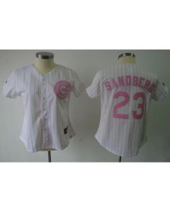 Cubs #23 Ryne Sandberg White Pink Number Women's Fashion Stitched MLB Jersey