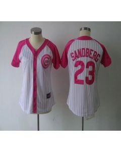 Cubs #23 Ryne Sandberg White/Pink Women's Splash Fashion Stitched MLB Jersey