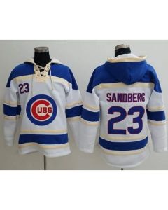 Cubs #23 Ryne Sandberg White Sawyer Hooded Sweatshirt MLB Hoodie