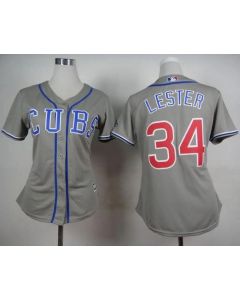 Cubs #34 Jon Lester Grey Alternate Road Women's Stitched MLB Jersey