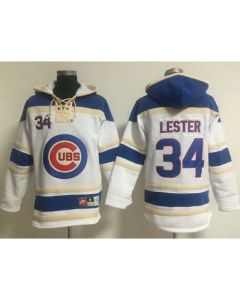 Cubs #34 Jon Lester White Sawyer Hooded Sweatshirt MLB Hoodie